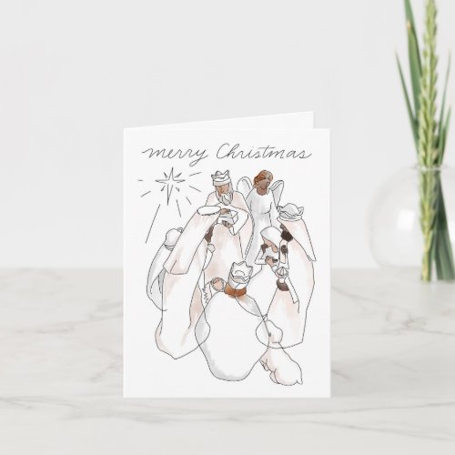 Modern Watercolor Nativity Scene Card