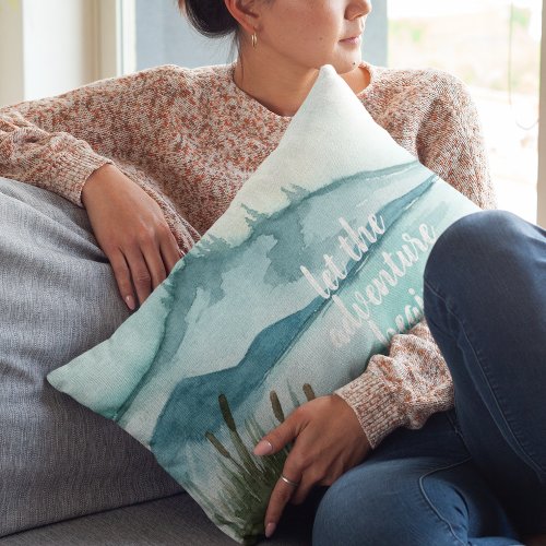 Modern Watercolor Nature Lets The Adventure Begin Accent Pillow