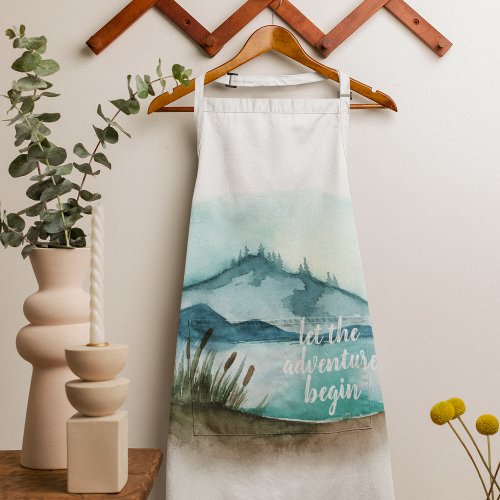 Modern Watercolor Nature Lets The Adventure Begin Apron
