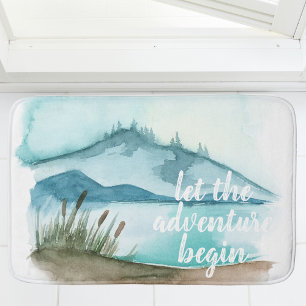 Modern Watercolor Nature Let's The Adventure Begin Bath Mat