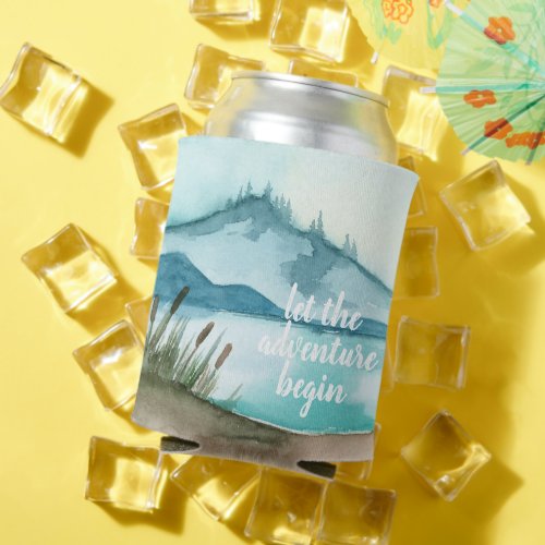 Modern Watercolor Nature Lets The Adventure Begin Can Cooler