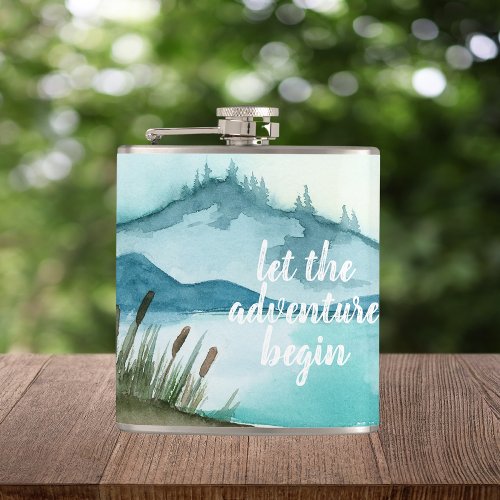 Modern Watercolor Nature Lets The Adventure Begin Flask