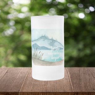 Modern Watercolor Nature Let's The Adventure Begin Frosted Glass Beer Mug