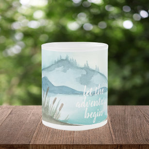 Modern Watercolor Nature Let's The Adventure Begin Frosted Glass Coffee Mug