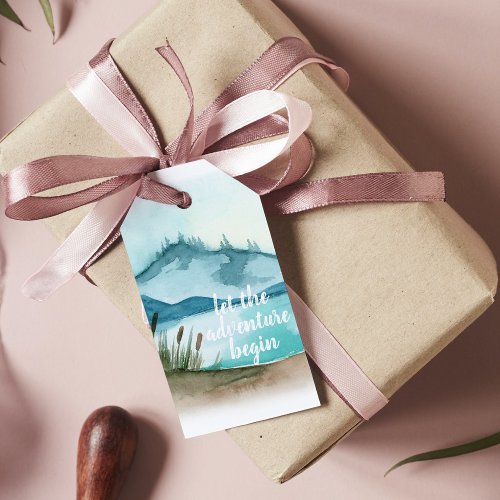 Modern Watercolor Nature Lets The Adventure Begin Gift Tags