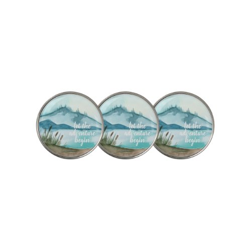 Modern Watercolor Nature Lets The Adventure Begin Golf Ball Marker