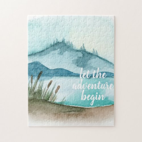 Modern Watercolor Nature Lets The Adventure Begin Jigsaw Puzzle