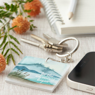 Modern Watercolor Nature Let's The Adventure Begin Keychain