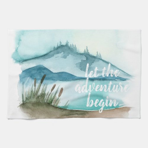 Modern Watercolor Nature Lets The Adventure Begin Kitchen Towel