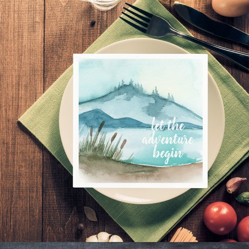 Modern Watercolor Nature Lets The Adventure Begin Napkins