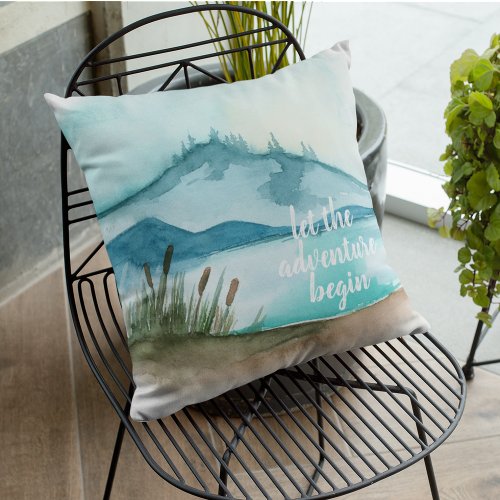 Modern Watercolor Nature Lets The Adventure Begin Outdoor Pillow