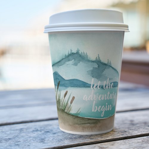 Modern Watercolor Nature Lets The Adventure Begin Paper Cups