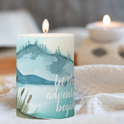 Modern Watercolor Nature Lets The Adventure Begin Pillar Candle