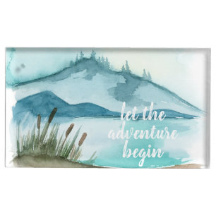 Modern Watercolor Nature Let's The Adventure Begin Place Card Holder
