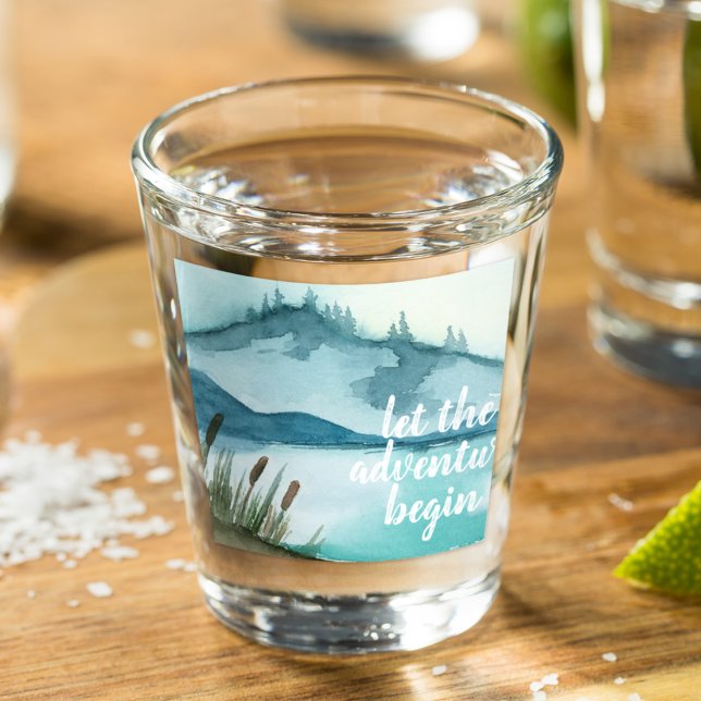 Modern Watercolor Nature Let's The Adventure Begin Shot Glass (Creator Uploaded)