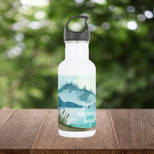 Modern Watercolor Nature Let's The Adventure Begin Stainless Steel Water Bottle