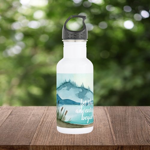 Modern Watercolor Nature Lets The Adventure Begin Stainless Steel Water Bottle