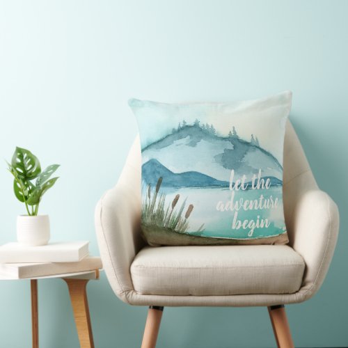 Modern Watercolor Nature Lets The Adventure Begin Throw Pillow
