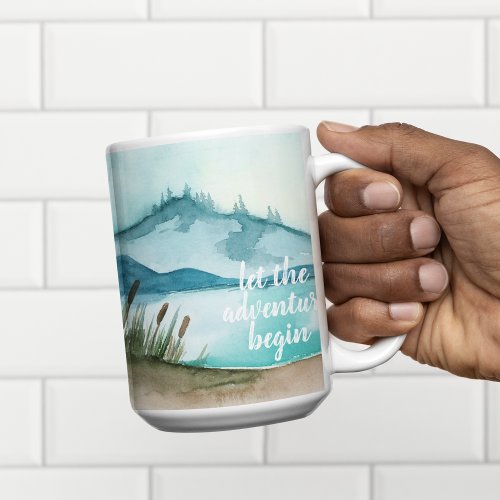 Modern Watercolor Nature Lets The Adventure Begin Two_Tone Coffee Mug