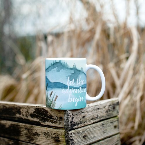 Modern Watercolor Nature Lets The Adventure Begin Two_Tone Coffee Mug