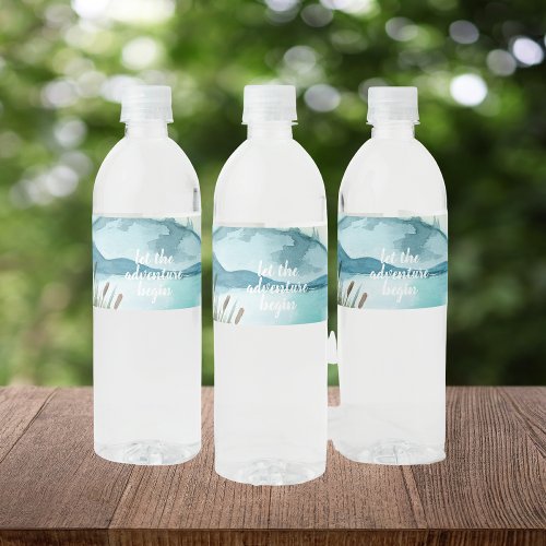 Modern Watercolor Nature Lets The Adventure Begin Water Bottle Label