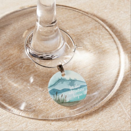 Modern Watercolor Nature Lets The Adventure Begin Wine Charm
