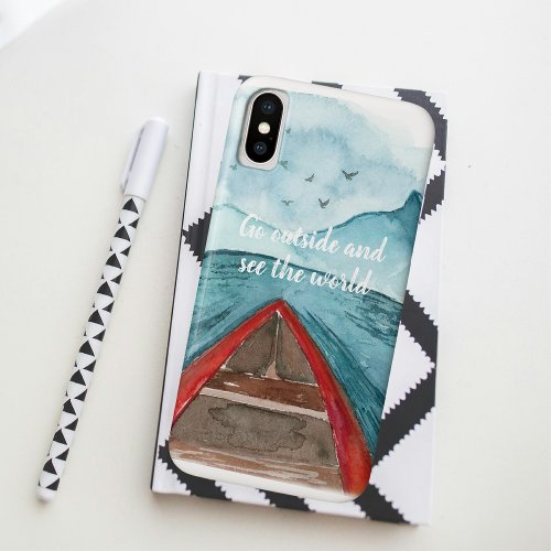 Modern Watercolor Nature See The World Quote iPhone XS Case