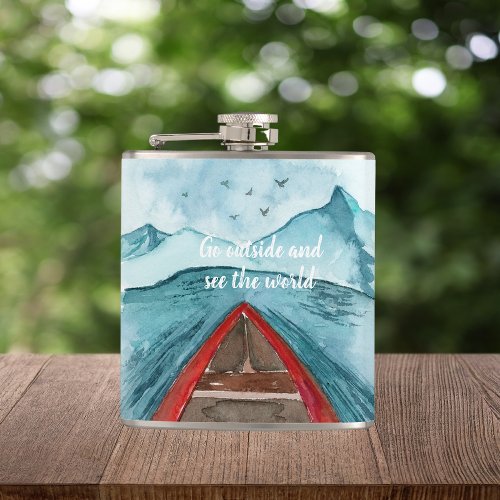 Modern Watercolor Nature See The World Quote Flask