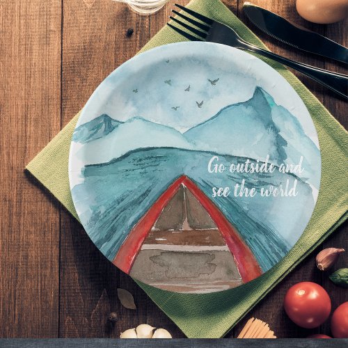 Modern Watercolor Nature See The World Quote Paper Plates