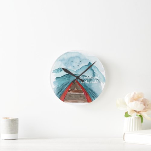 Modern Watercolor Nature See The World Quote Round Clock