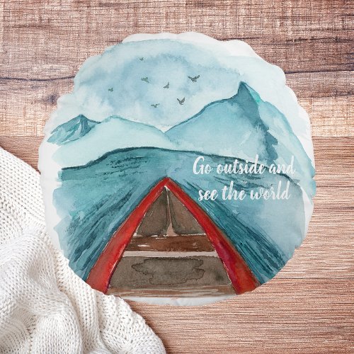 Modern Watercolor Nature See The World Quote Round Pillow