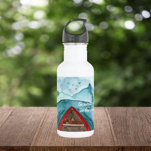 Modern Watercolor Nature See The World Quote Stainless Steel Water Bottle