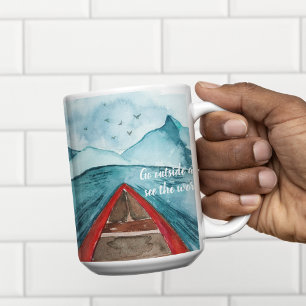 Modern Watercolor Nature See The World Quote Two-Tone Coffee Mug