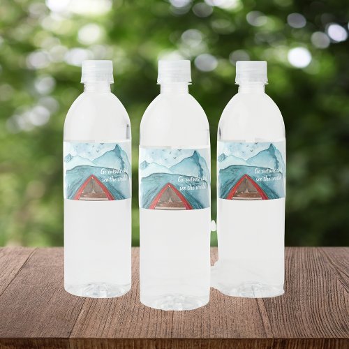 Modern Watercolor Nature See The World Quote Water Bottle Label
