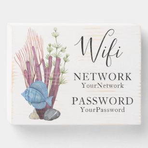 Modern Watercolor Nautical Marine Wifi Password Wooden Box Sign