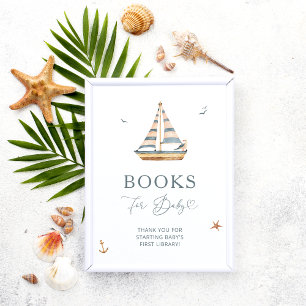 Modern Watercolor Nautical Sailboat Books for Baby Poster