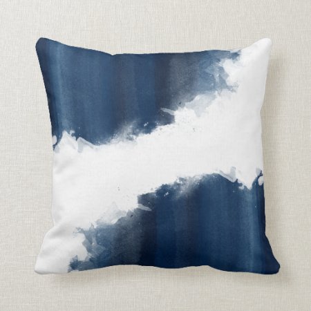 Modern Watercolor Navy Blue Pattern Throw Pillow