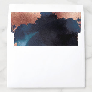 Modern Watercolor Navy Blue Rose Gold Wedding Envelope Liner