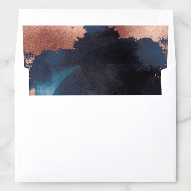 Modern Watercolor Navy Blue Rose Gold Wedding Envelope Liner (In Envelope)