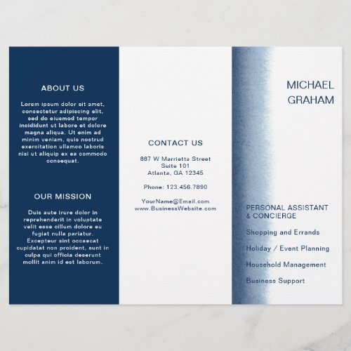 Modern Watercolor Navy Blue Trifold Brochure