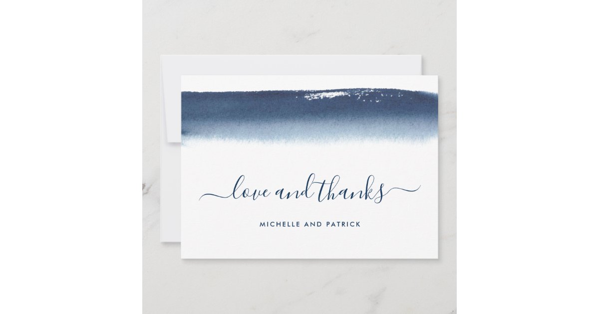 Modern Watercolor Navy Blue Wedding Thank You Card | Zazzle