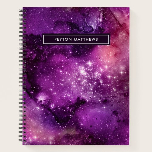 Modern Watercolor Nebula Galaxy Name Purple Notebook