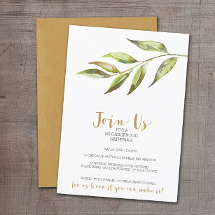 Modern Watercolor Neighborhood Cocktail Party gold Invitation