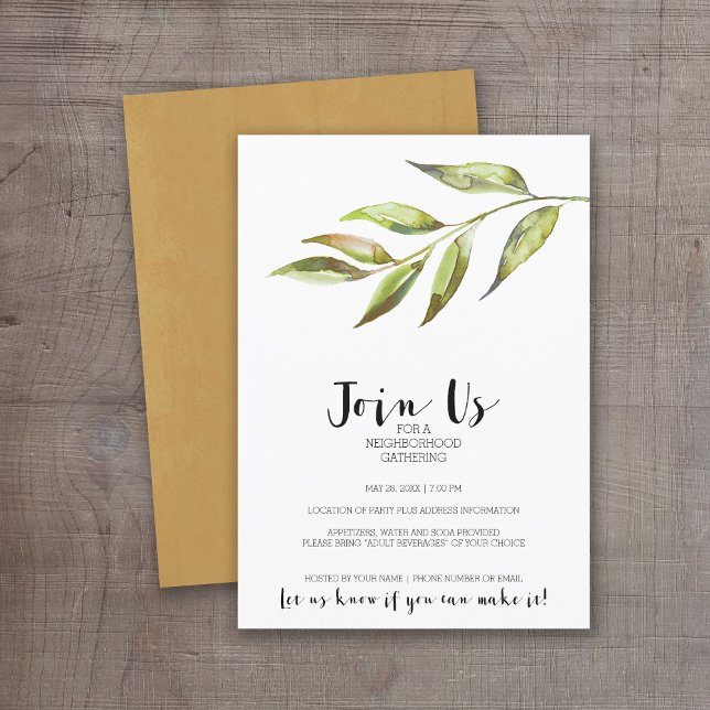 Modern Watercolor Neighborhood Cocktail Party Invitation (Modern Watercolor Invitation for a Neighborhood Open House or General Cocktail Party)