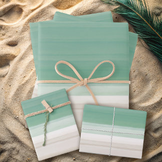 Modern Watercolor Ocean Beach Turquoise Sand Wrapping Paper Sheets