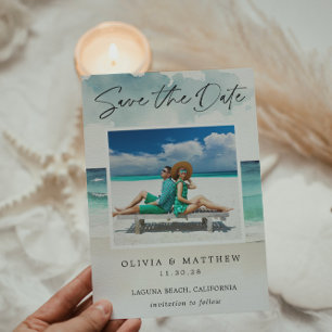 Modern Watercolor Ocean Beach Two Photos Save The Date