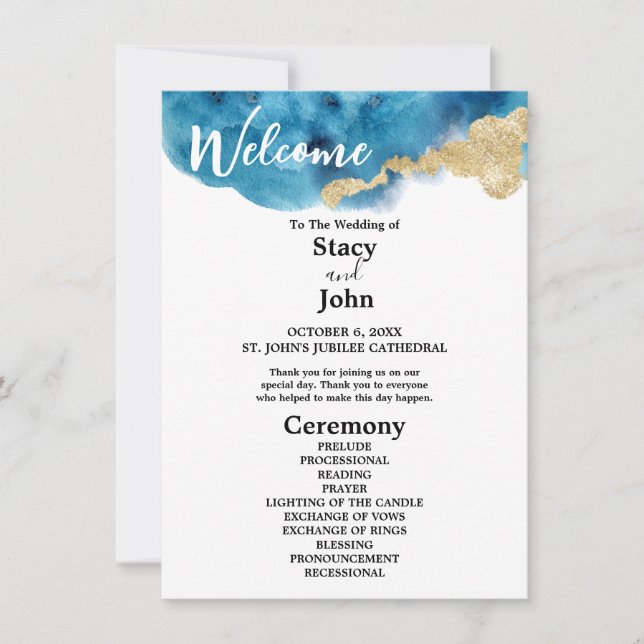 Modern Watercolor Ocean Island Wedding Program (Front)