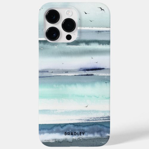 Modern Watercolor Ocean Sea Personalized Name Case_Mate iPhone 14 Pro Max Case