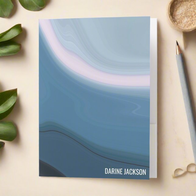 Modern Watercolor Ocean Wavy  Blue Business Pocket Folder (Creator Uploaded)