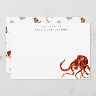 Modern Watercolor Octopus Personalized Note Card